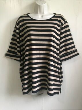 Striped Short Sleeve Knit Top - Black & Gold